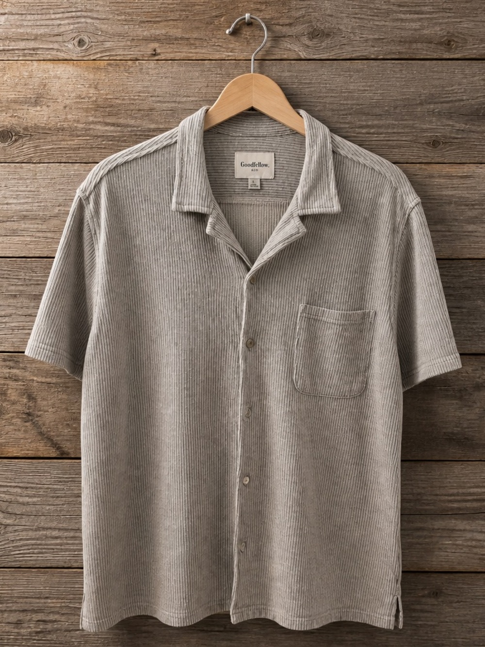 Goodfellow & Co Short-Sleeve Ribbed Button-Down Shirt - Taupe